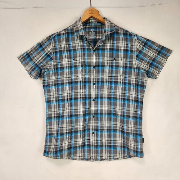 Kuhl Tapered Fit Button Up Shirt Men's Blue Plaid Short Sleeve Outdoor - Picture 1 of 9